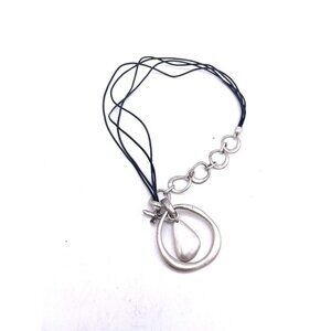 Premier Designs Easy Living Black Leather Cord Silver Pendant Necklace 21 Inch